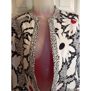 Chicos Open Cardigan Black And Red Floral Hook Eye Closure Sz 0 Small...